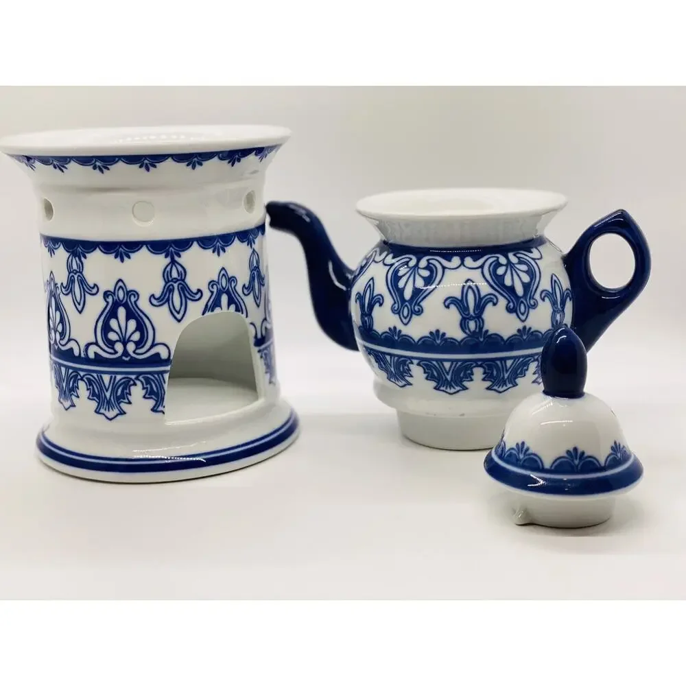 Bombay Blue/White Porcelain Single Serve Teapot With Warmer